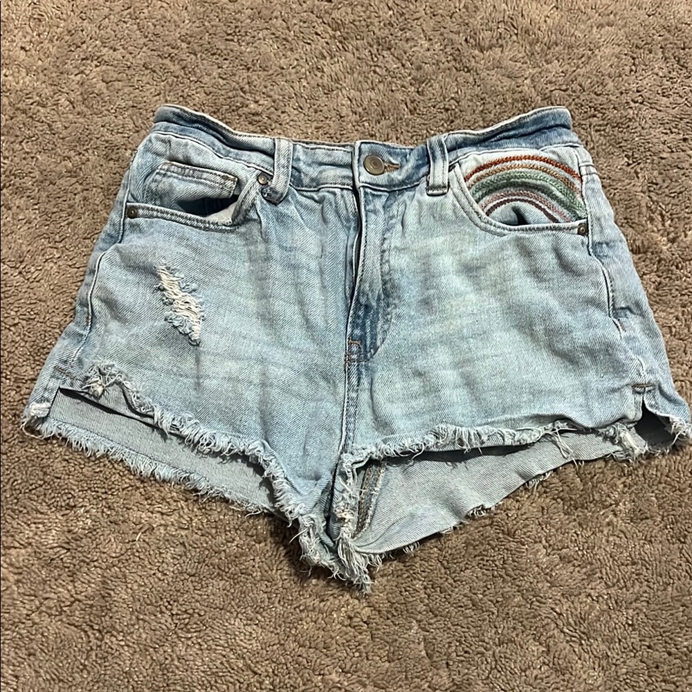 No Boundaries Blue Jean Shorts High-Waisted Distressed